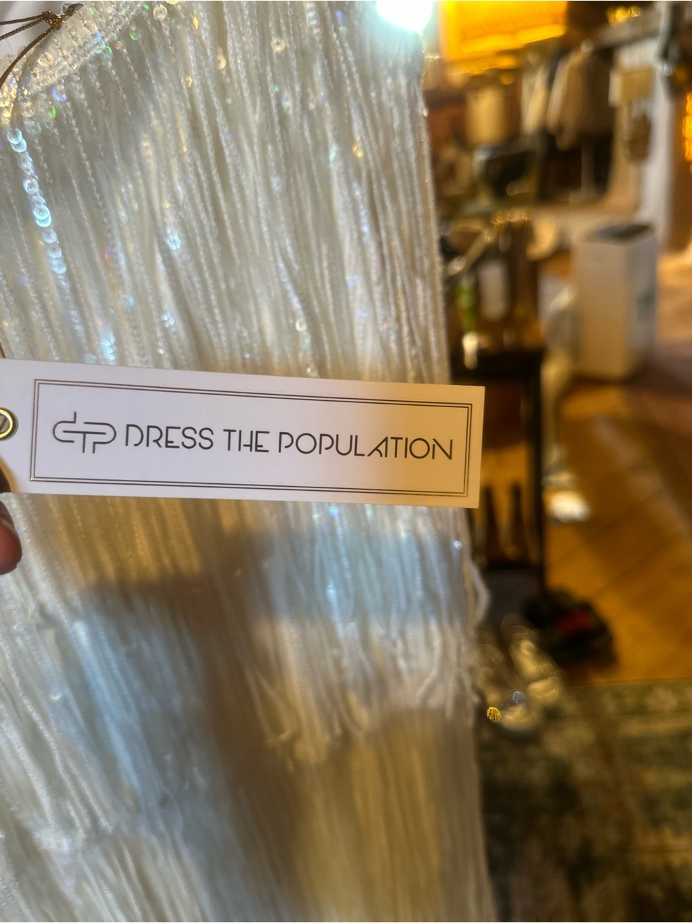Dress the Population Ivory Sequin Fringe Slip - Picture 2 of 5